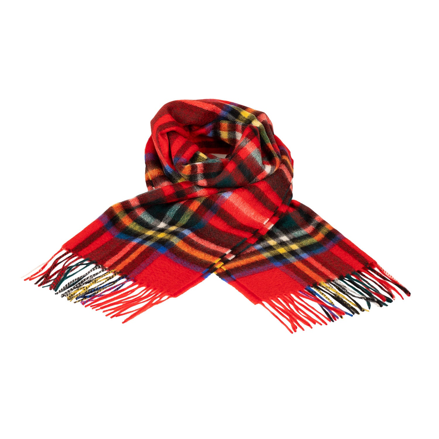 100% Cashmere Scarf Tartan Royal Stewart Red - Made In Scotland