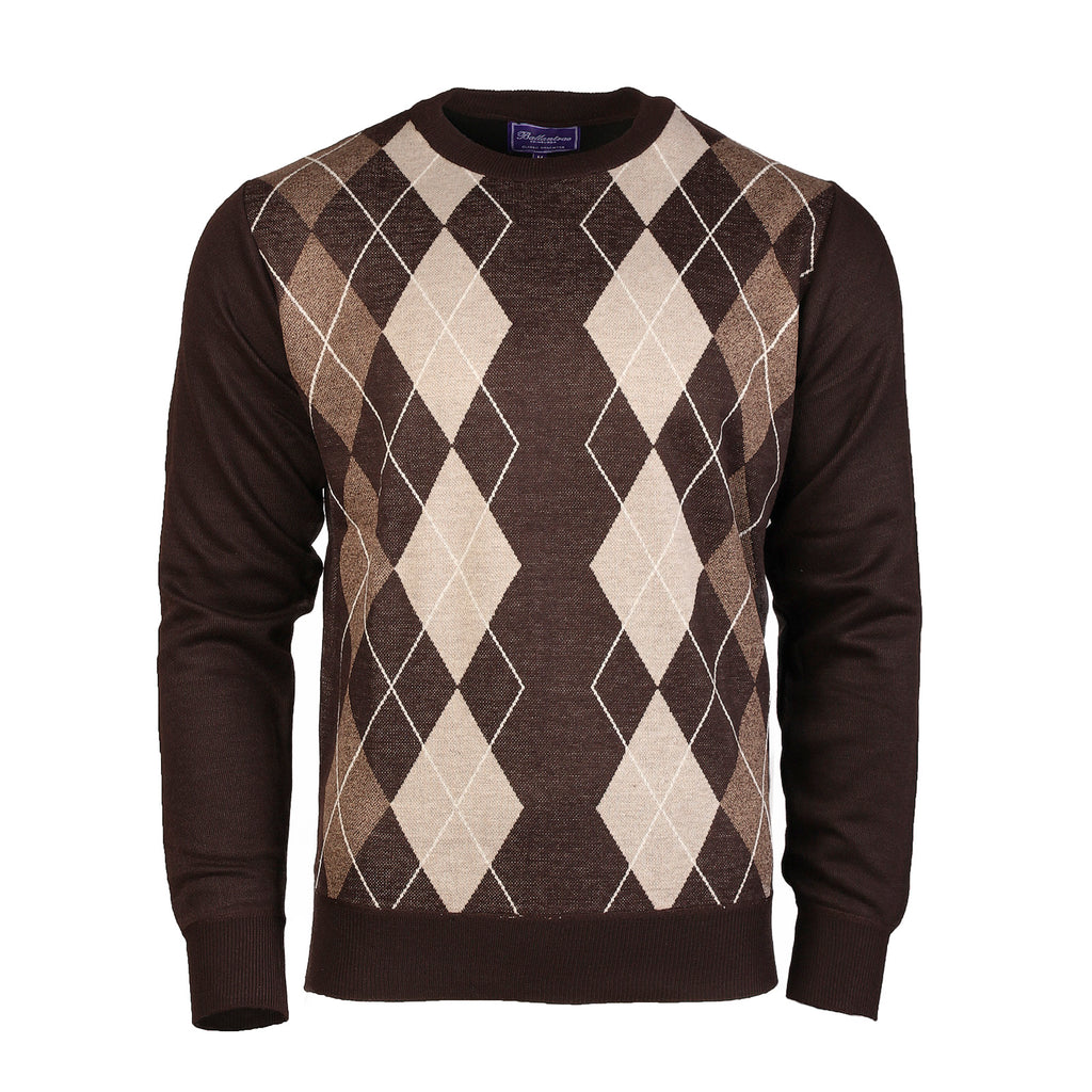 Men's Argyle Ballantrae Jumper Crew Nec  Dark Brown