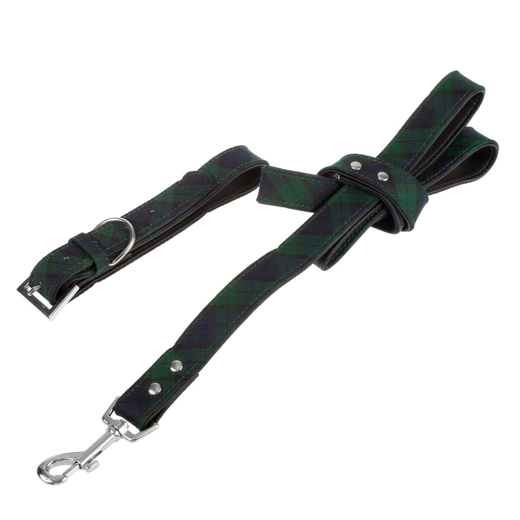 Dog Collar And Lead Set Tartan Sr - Size L Black Watch