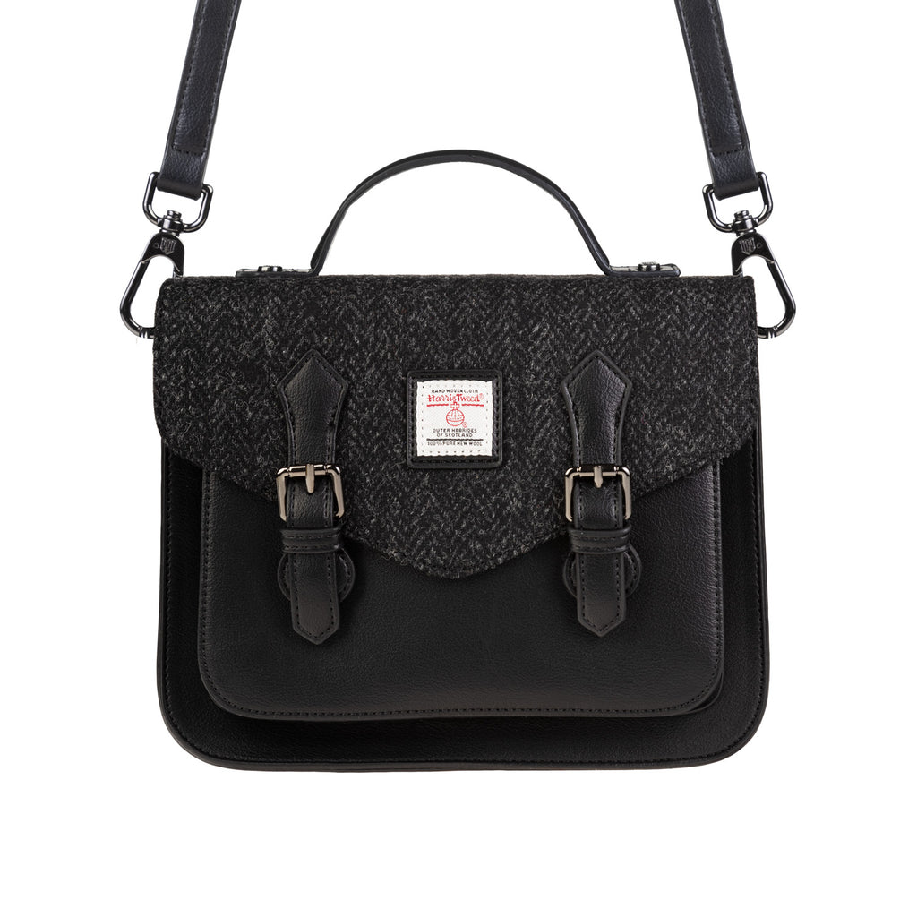 Calton Satchel Black Herringbone