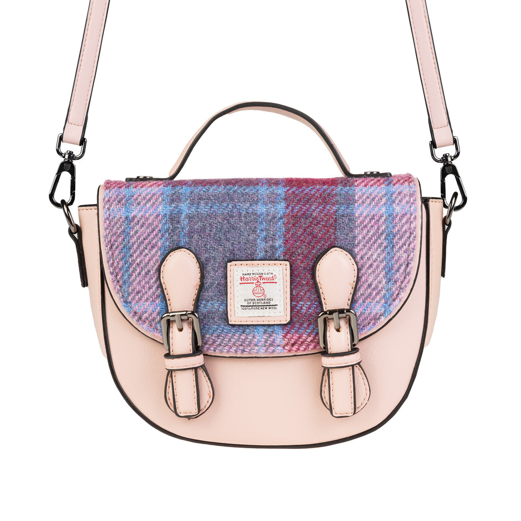 Cobble Satchel Pink Blue Tartan