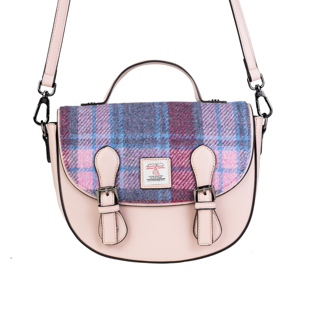 Cobble Satchel Pink Blue Tartan