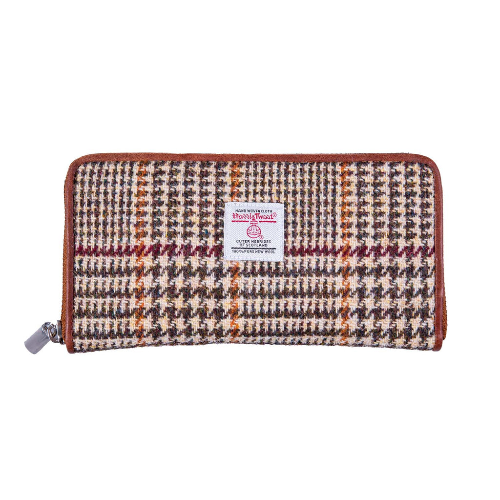 Ladies Ht Leather Purse Tan & Brown Dogtooth / Tan