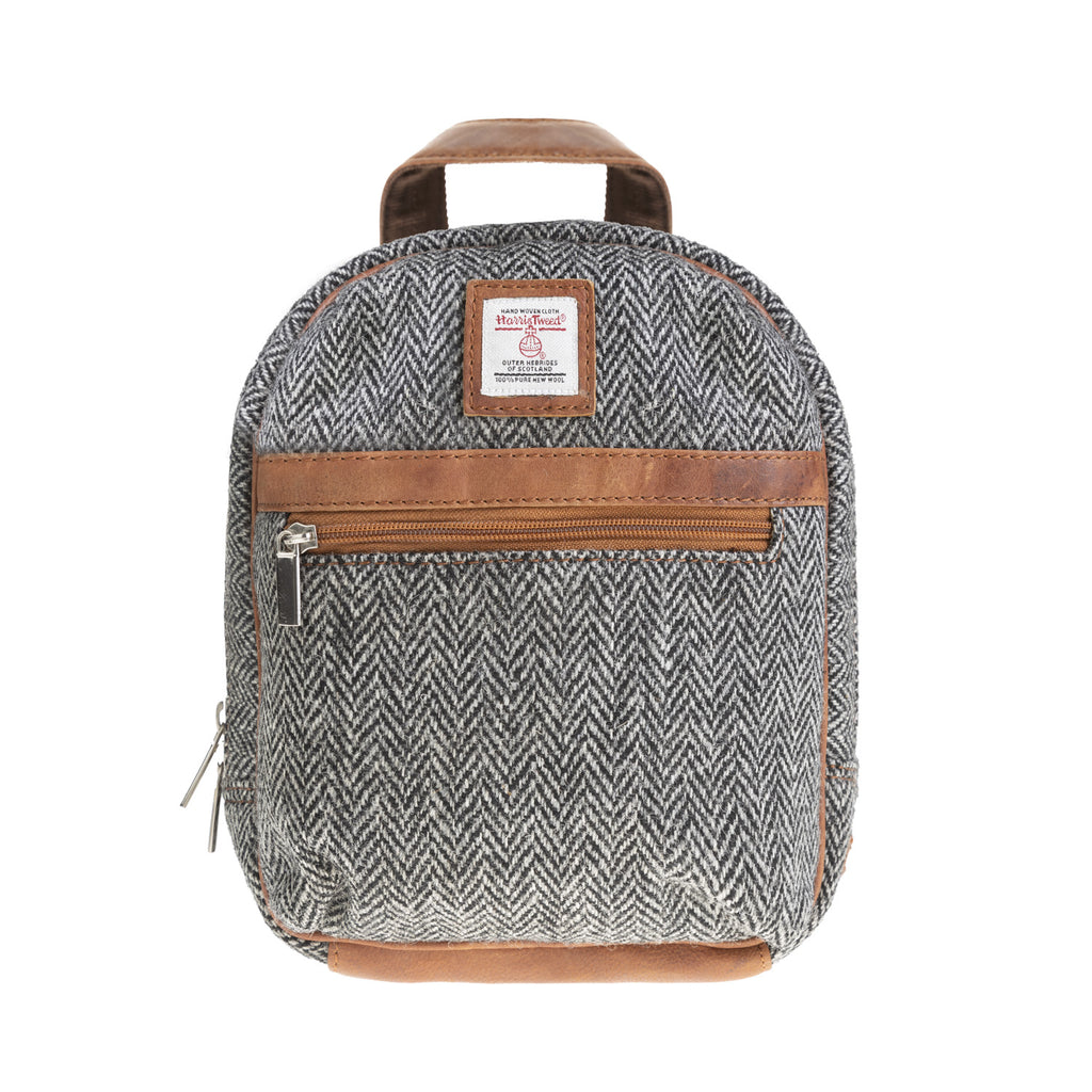 Ht Leather Small Backpack Black & White Herringbone / Tan