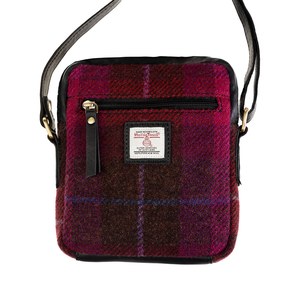 Ht Leather Small Ladies Cross Body Bag Cerise Check / Black