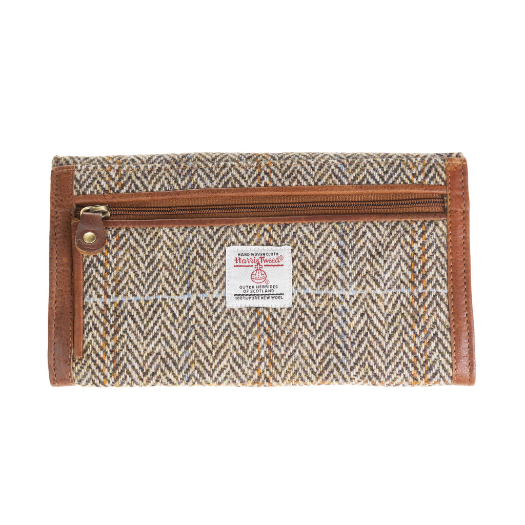 Ladies Ht Leather Long Purse Tan & Brown Herringbone / Tan