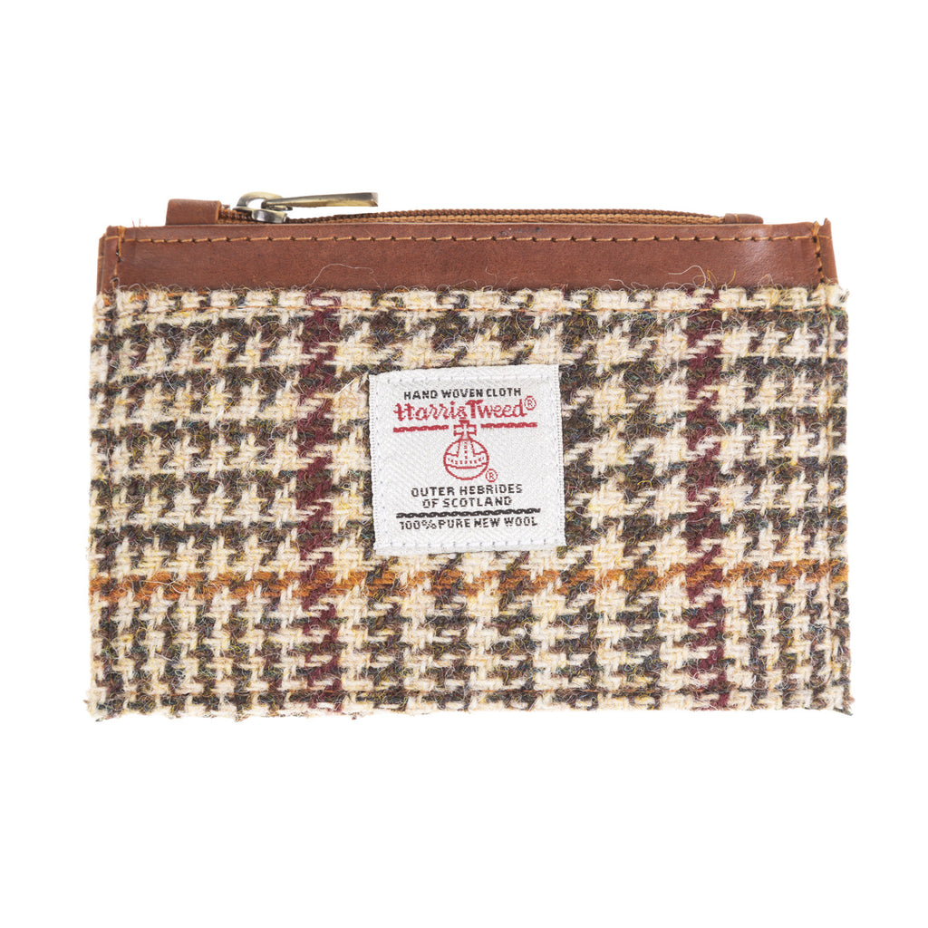 Ht Leather Coin Purse With Card Holder Tan & Brown Dogtooth / Tan