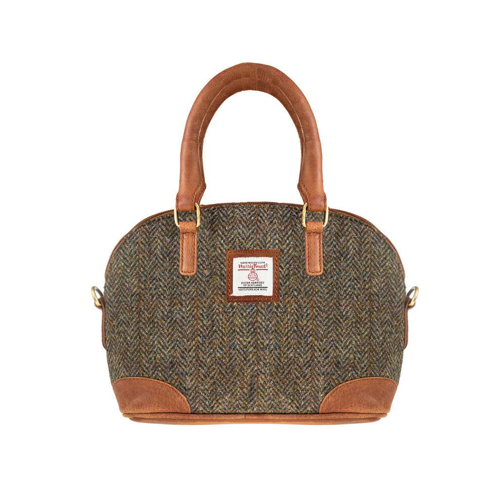 Ladies Ht Leather Hand Bag Brown Herringbone / Tan