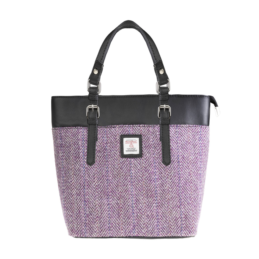 Ladies Ht Leather Hand Bag Plum Herringbone / Black