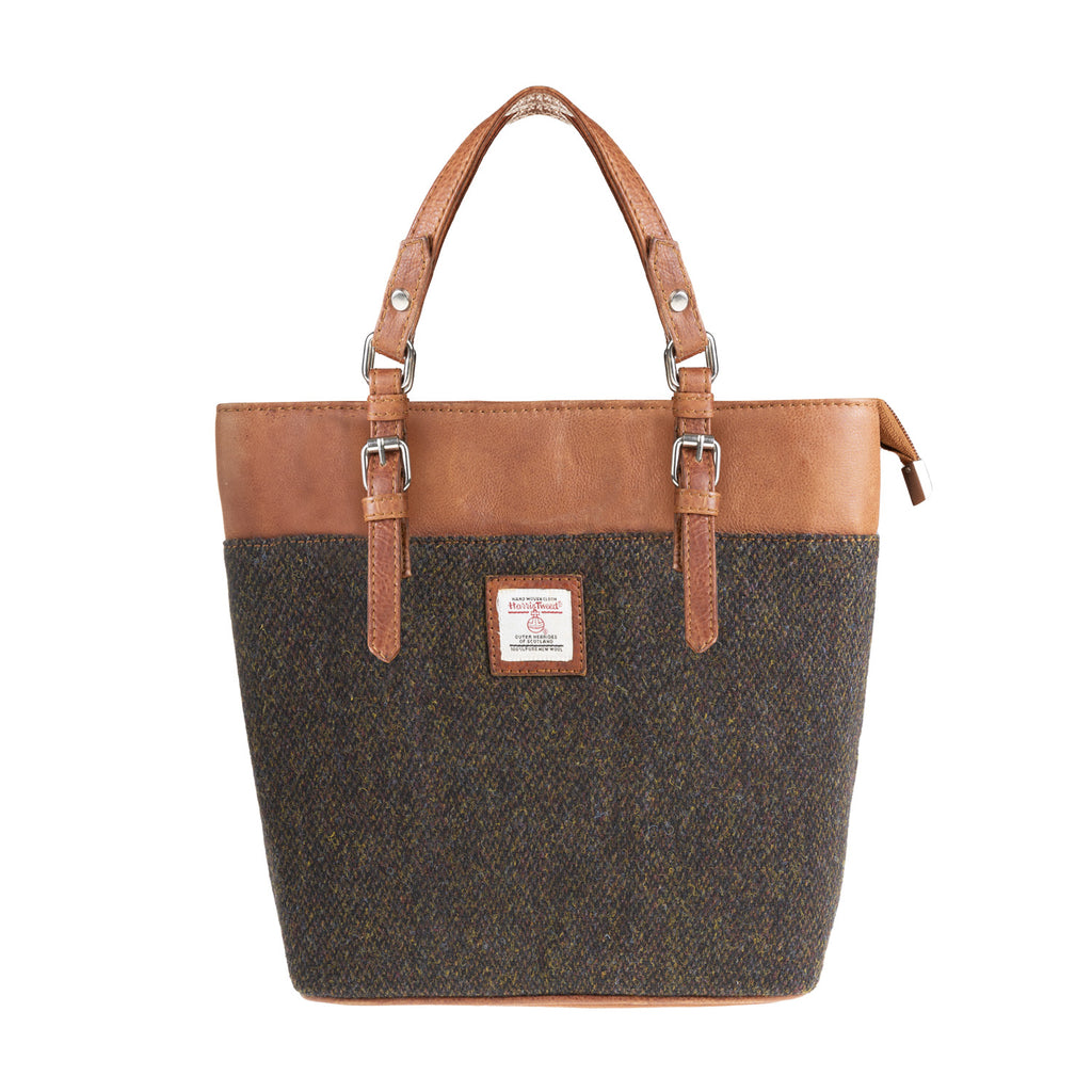 Ladies Ht Leather Hand Bag Dark Brown Barleycorn / Tan