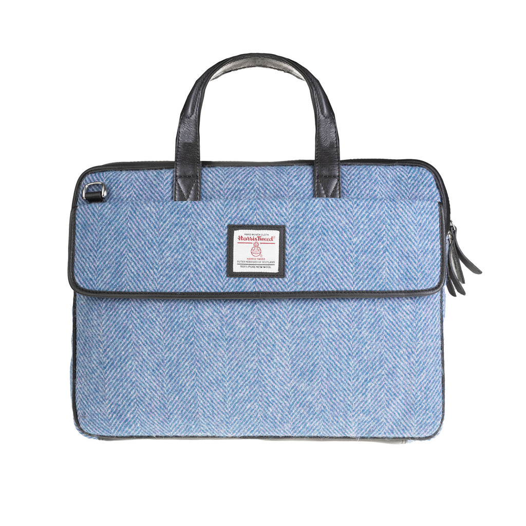 Ht Leather Laptop Bag Blue & Pink Herringbone / Black