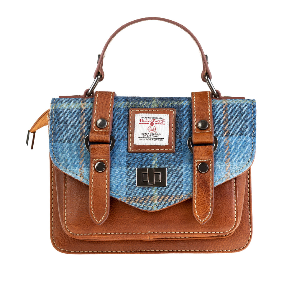 Ladies Ht Leather Mini Satchel Blue Check / Tan