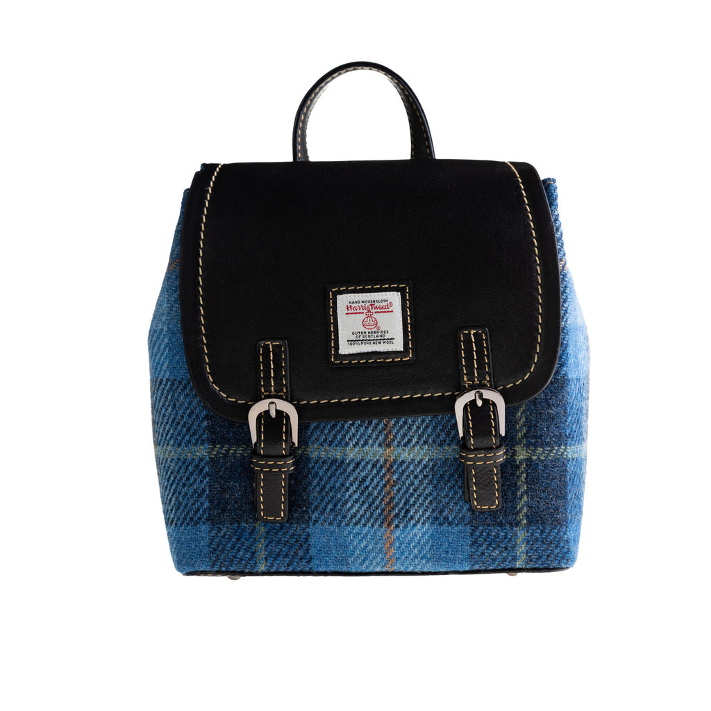 Ladies Ht Leather Small Backpack Blue Check / Black