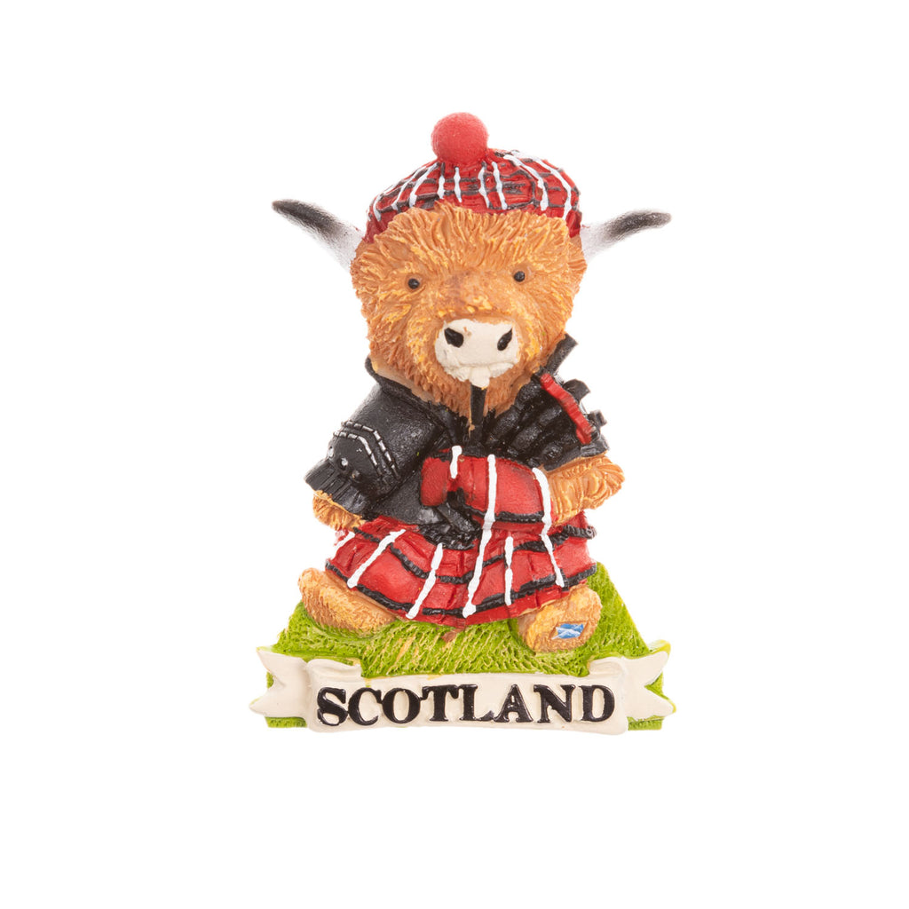 Resin Magnet - Sct Cow With Bagpipe