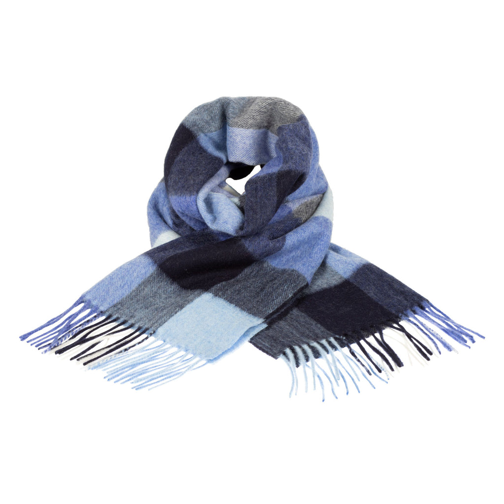 Edinburgh 100% Cashmere Wide Scarf  5 Square Tartan - Blue/Green