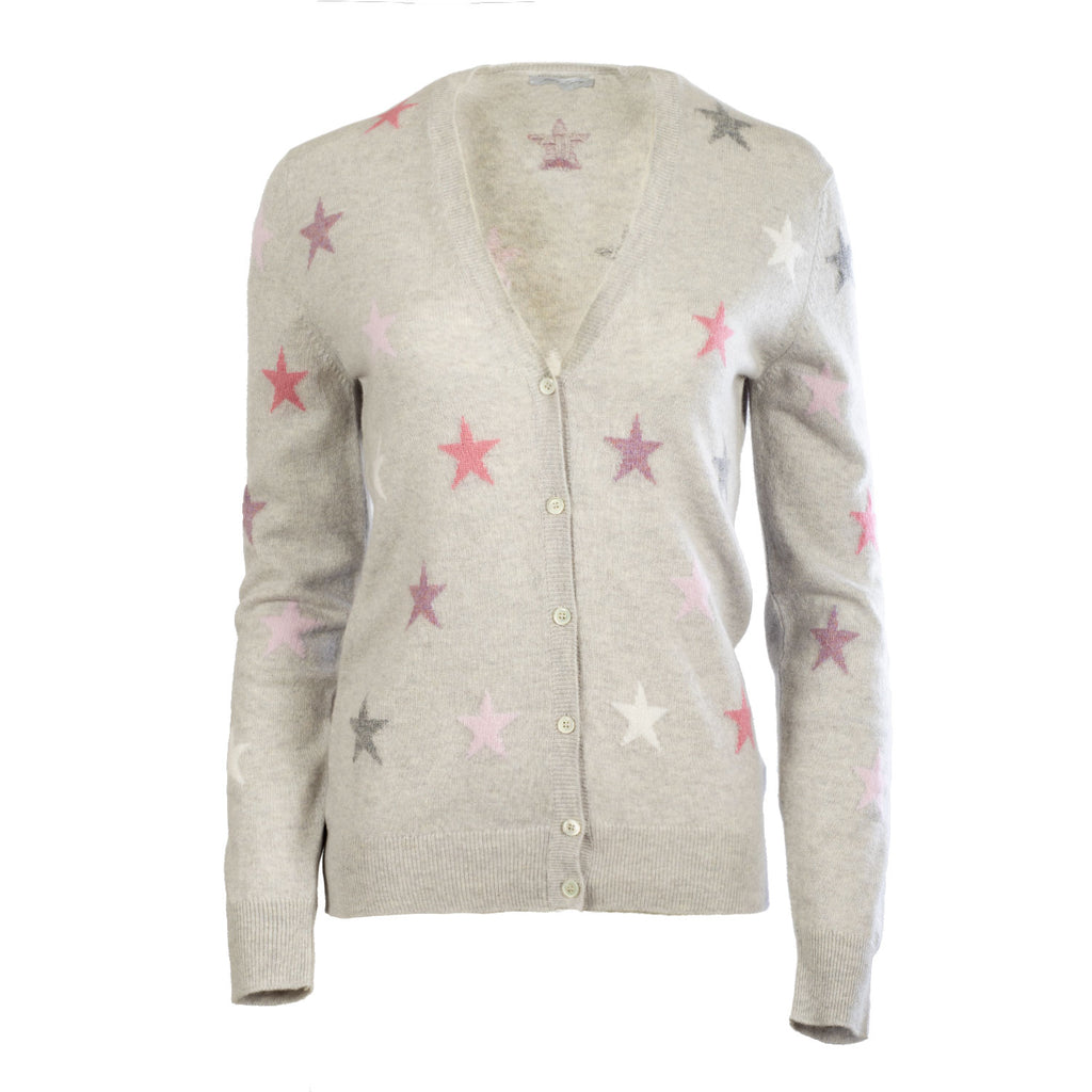 Women's Cashmere V-Neck Cardigan Stars John Laing Potash/Felt Grey/Fondant/Ice White