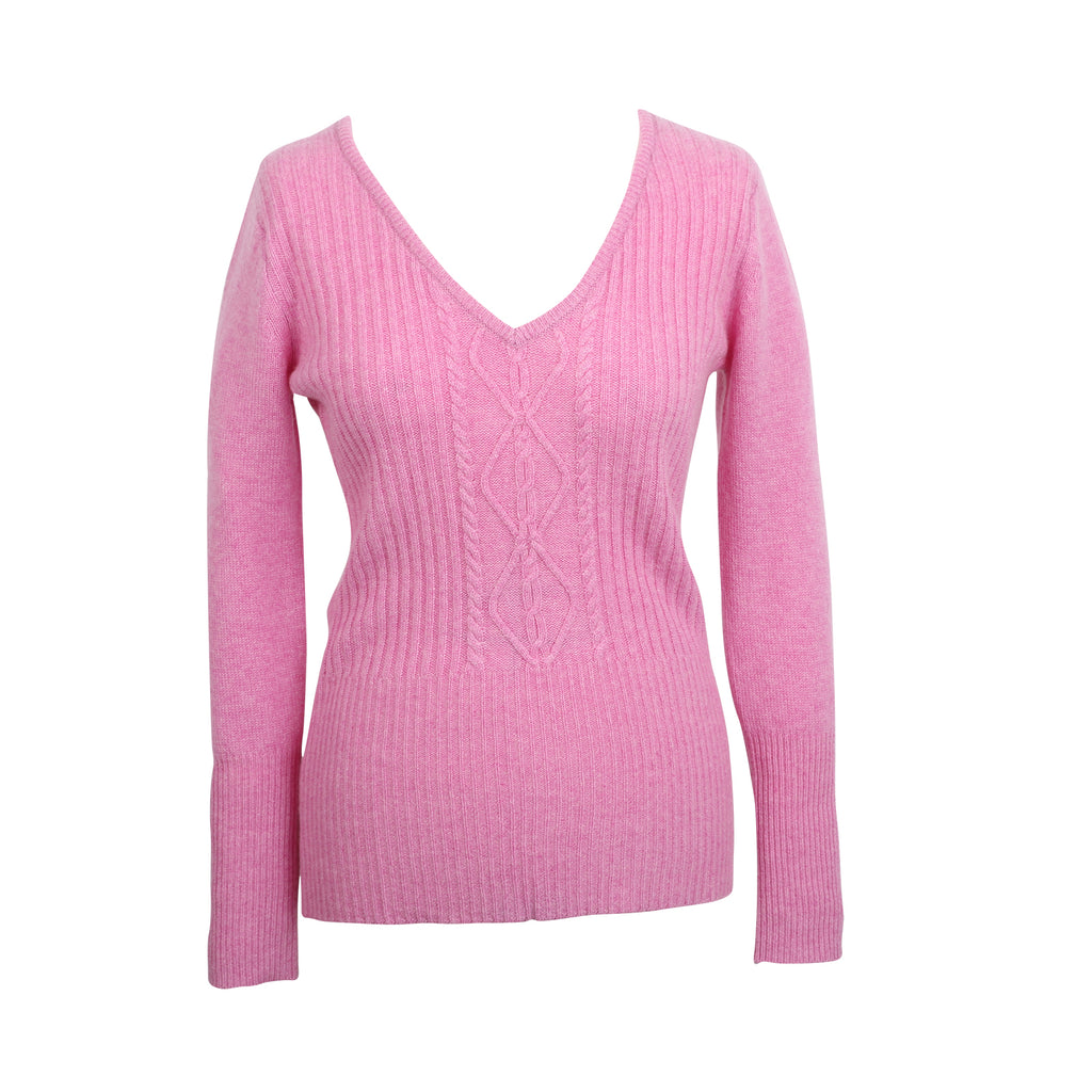 New Cable V Neck Marl Lilac