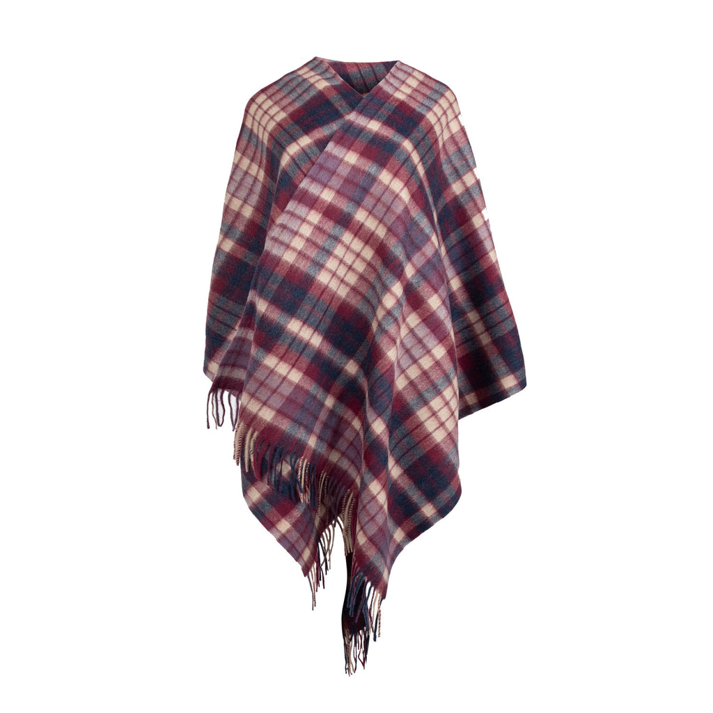 Edinburgh Lambswool Long Tartan Cape  Duplo Navy/Purple/Beige