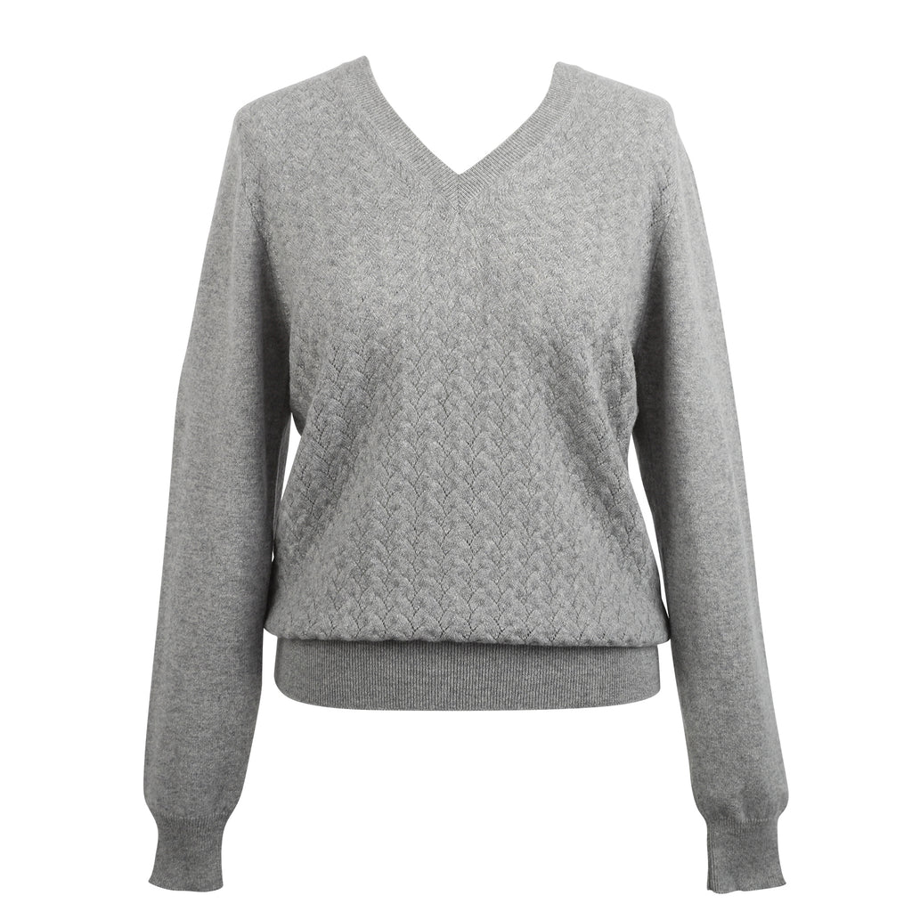 Women's Cashmere V-Neck Lace Jumper John Laing Felt Grey