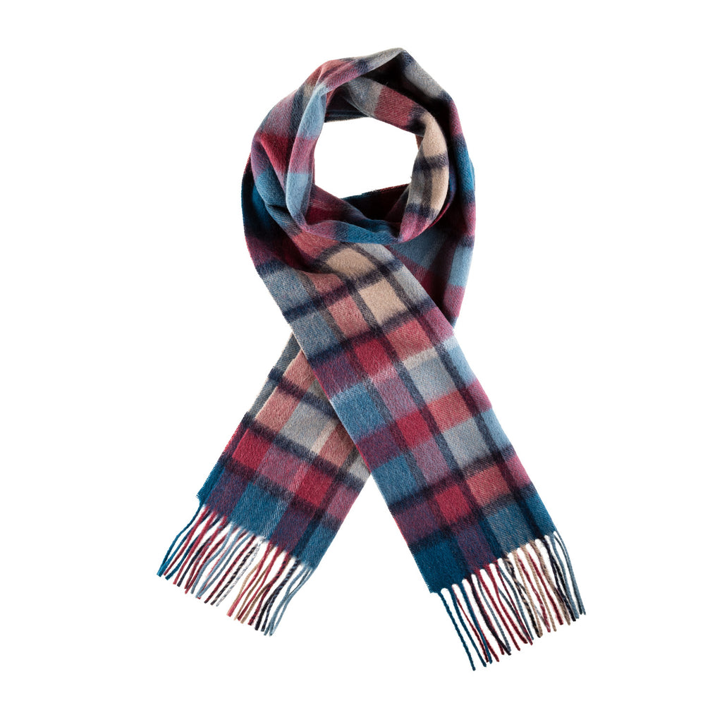 Edinburgh 100% Lambswool Scarf  Artillery Check Ashley Blue/Pink