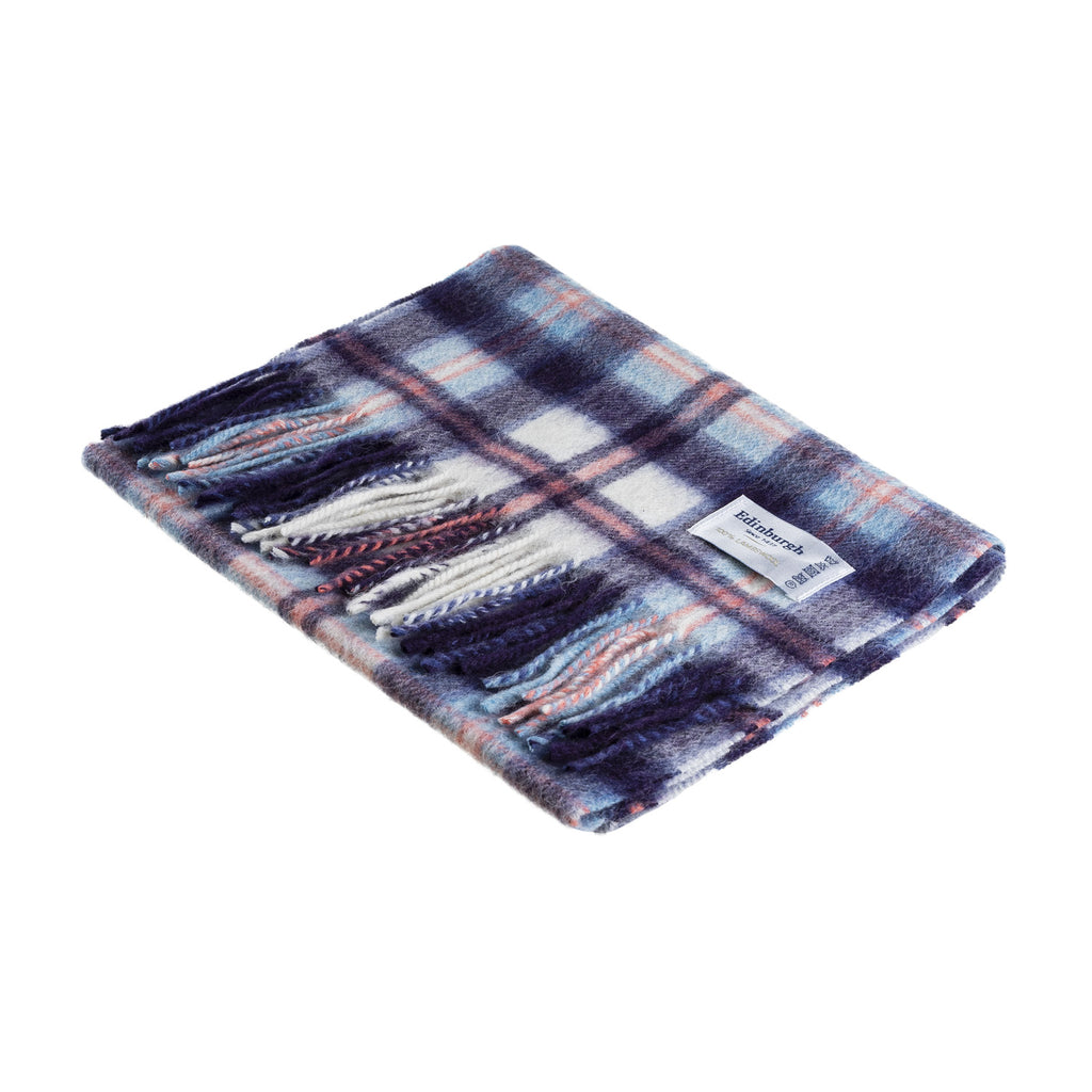 Edinburgh 100% Lambswool Scarf  Compact Check Cyan/White