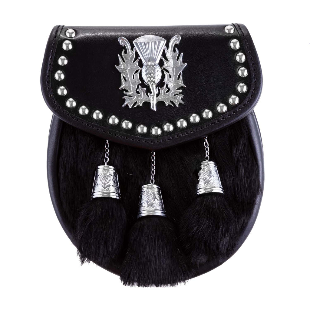 H/D Thistle Embossed Studs Sporran Rabbit Fur