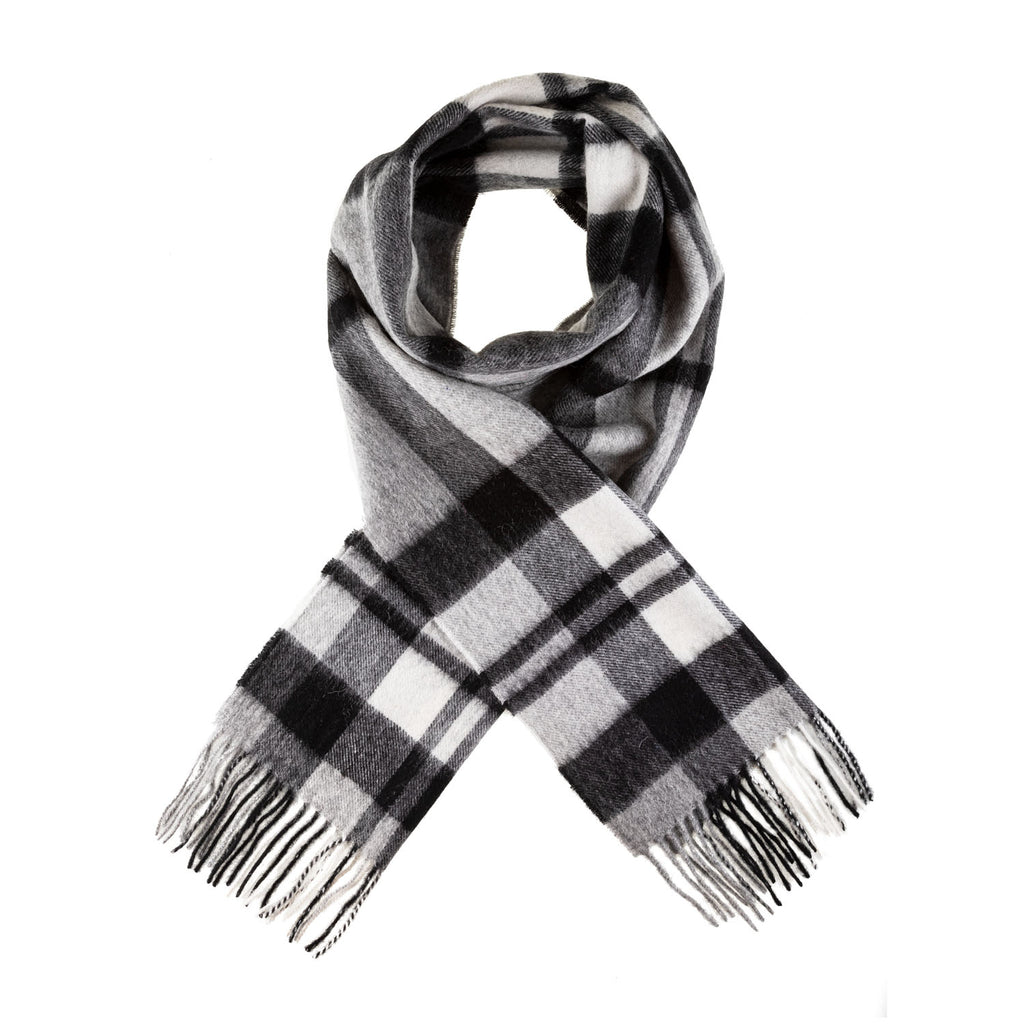 Chequer Tartan 90/10 Cashmere Scarf Bar  Exploded Black