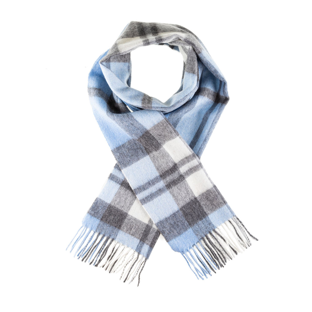 Chequer Tartan 90/10 Cashmere Scarf Bar  Exploded Blue