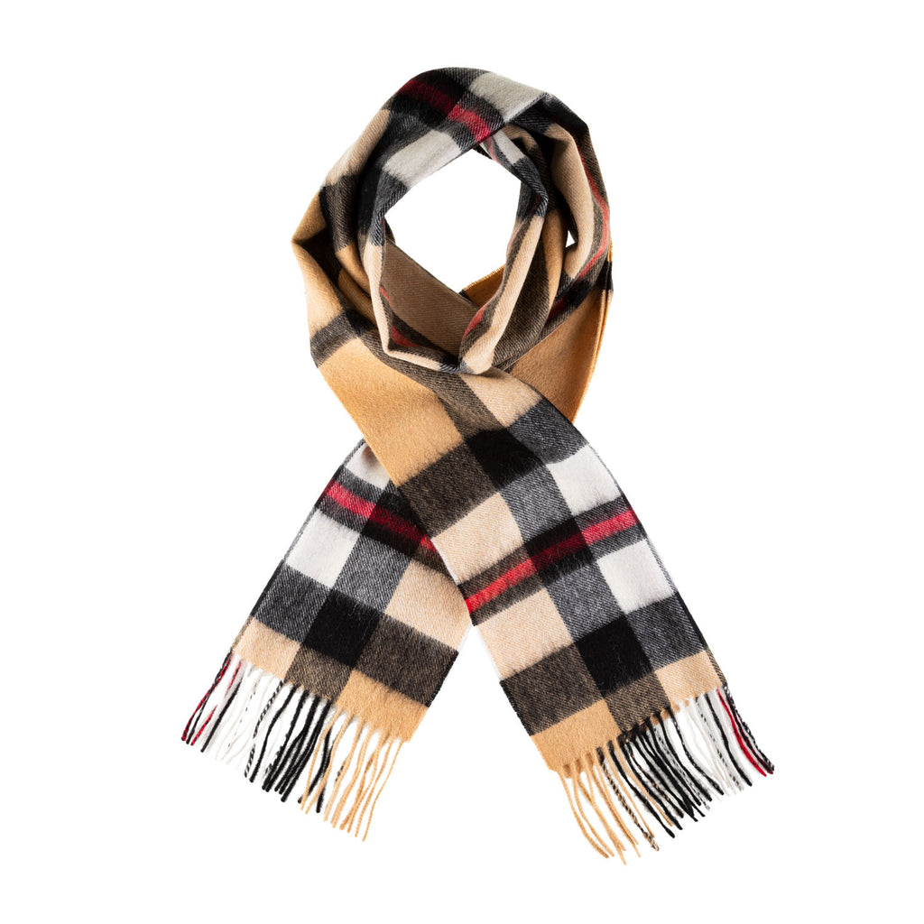 Chequer Tartan 90/10 Cashmere Scarf Bar  Exploded Vicuna