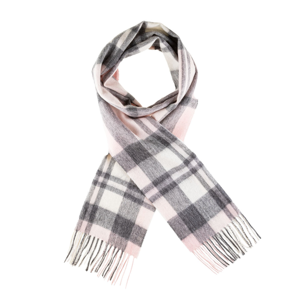 Chequer Tartan 90/10 Cashmere Scarf Bar  Exploded Chalk