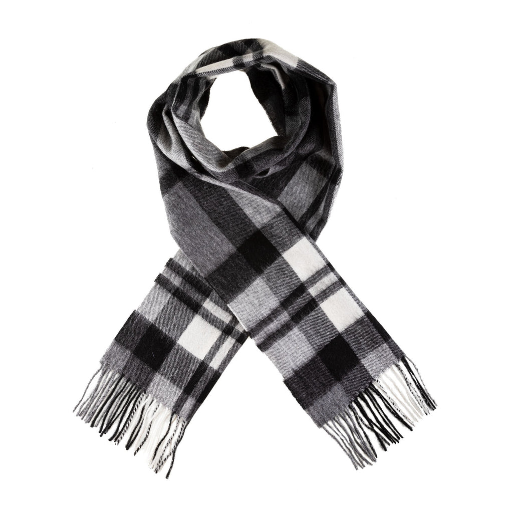 Chequer Tartan 90/10 Cashmere Scarf Bar  Exploded Grey