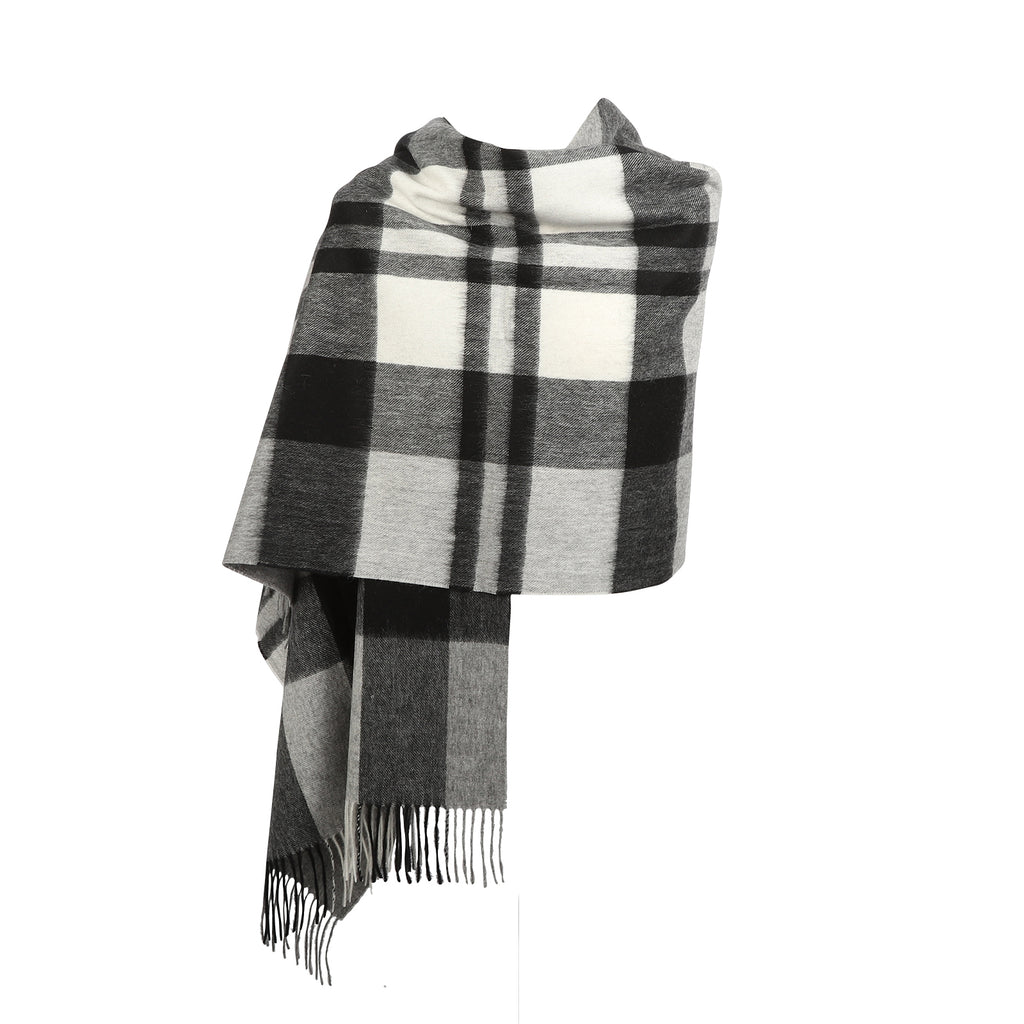 90/10 Tartan Cashmere Blanket Scarf  Exploded Grey