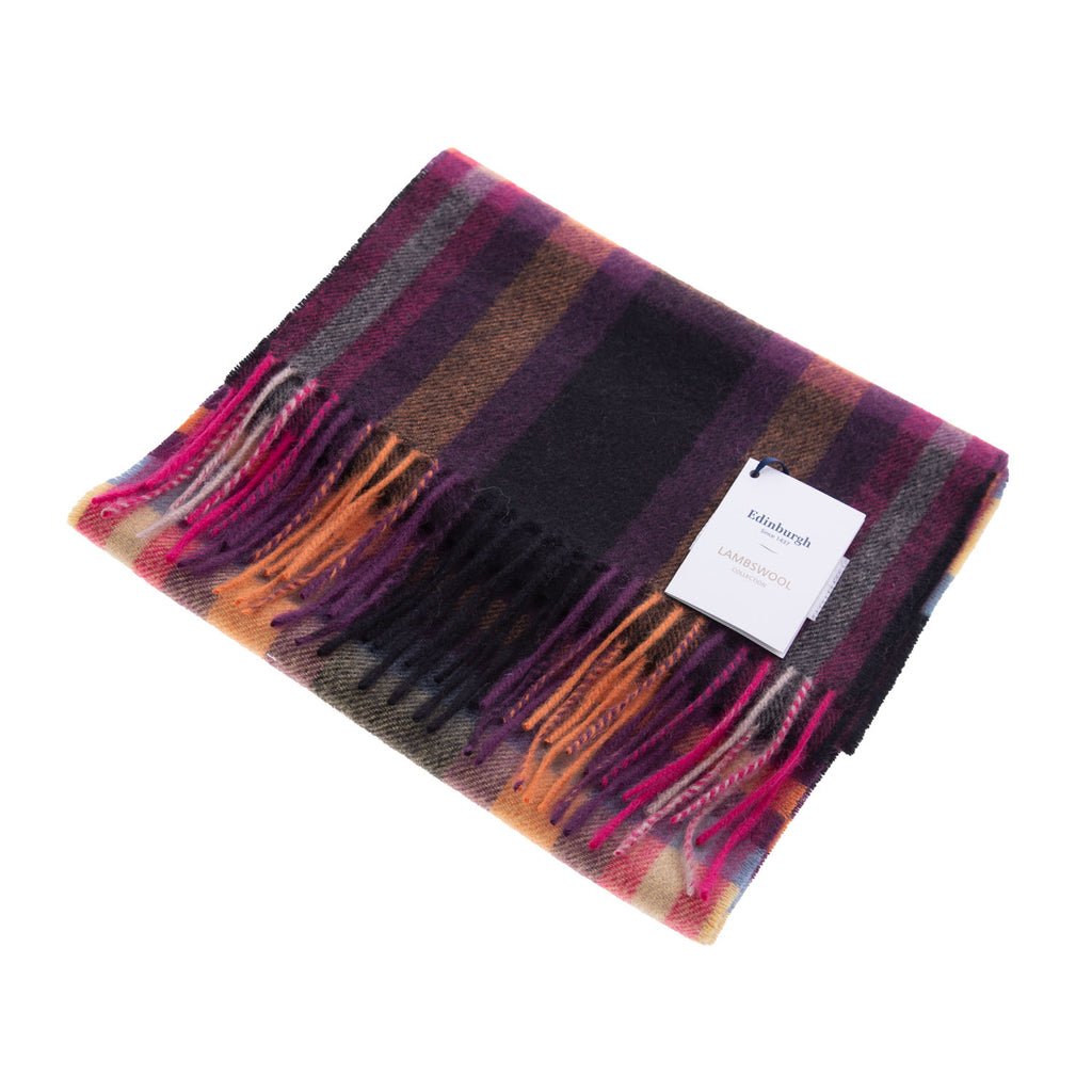 Edinburgh 100% Lambswool Tartan Scarf Deco Check Ginger