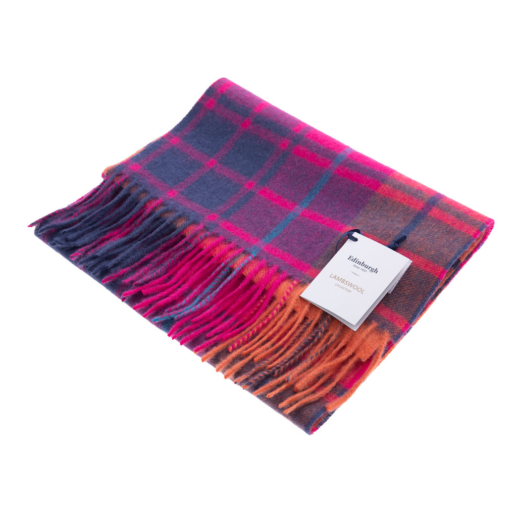 Edinburgh 100% Lambswool Tartan Scarf Mill Check Jazz