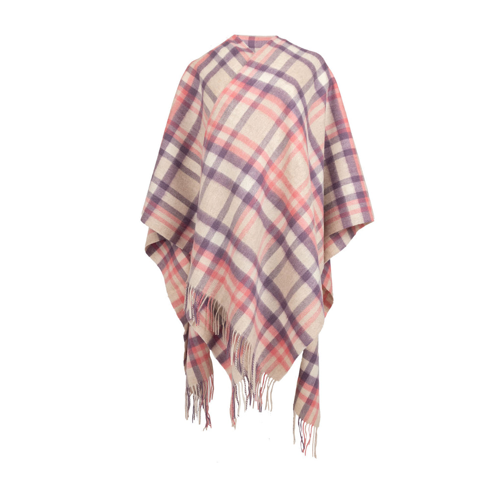 Edinburgh Lambswool Long Tartan Cape Deco Check Pink