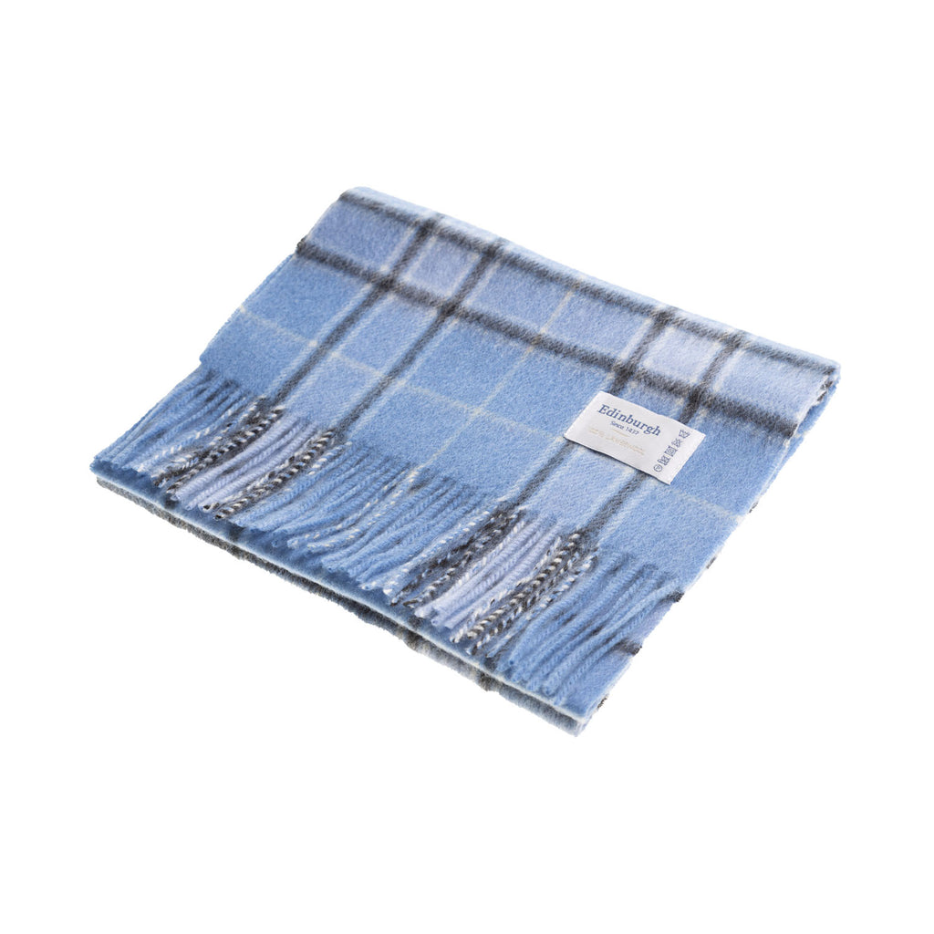 Edinburgh 100% Lambswool Tartan Scarf Baby Blue Check