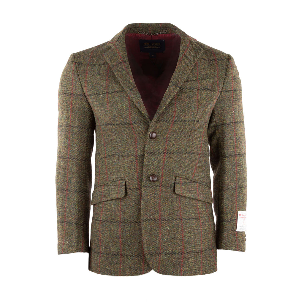 Men's Barra Harris Tweed Jacket Green Red Tartan