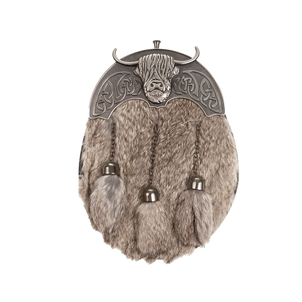 F/D Highland Cow Cantle Sporran Rabbit Fur (Grey))