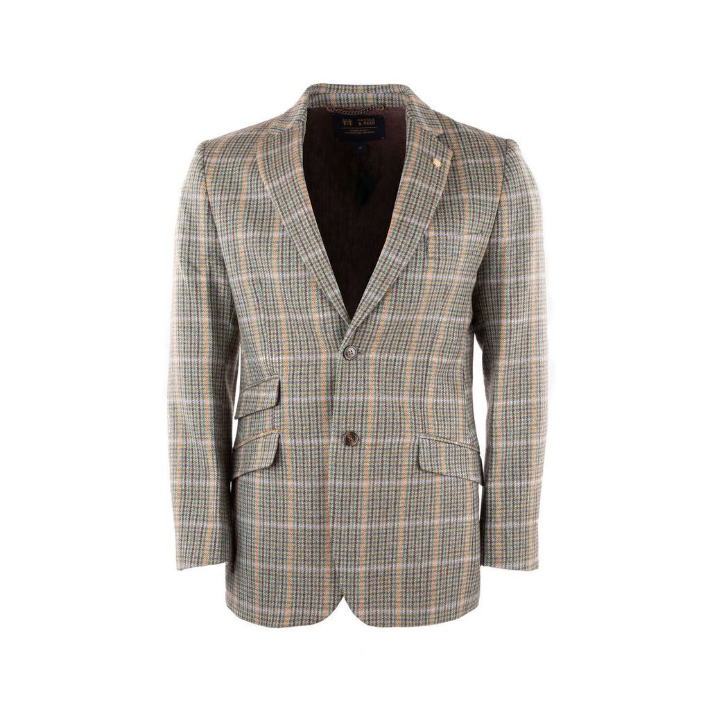 Gents Harris  Pure Wool Jacket Olive Check