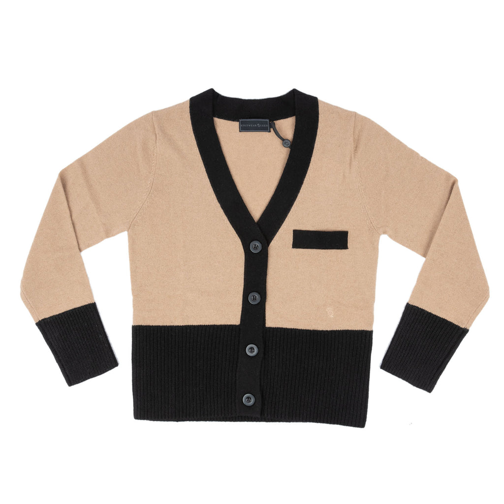 100% Cashmere Contrast Cardi Hazel/Black