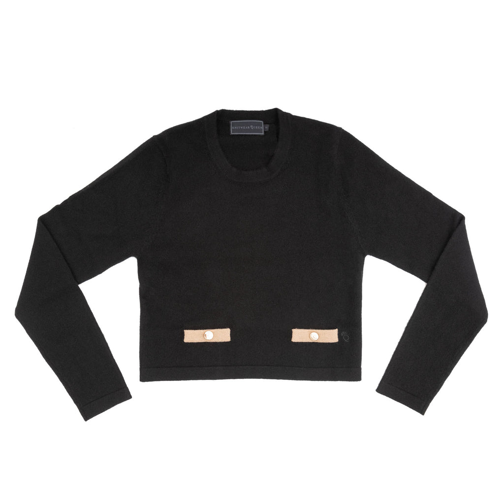 100% Cashmere Contrast Crop Sweater