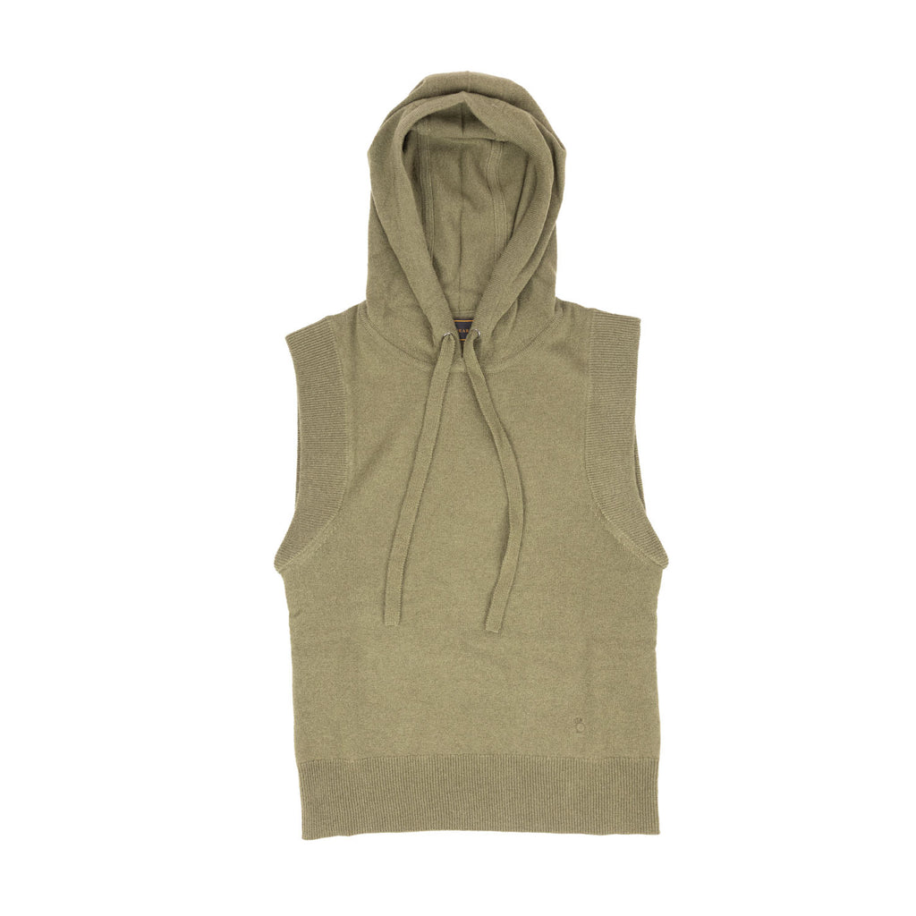 30% Cashmere Pull Sleeveless Hoodie Olive