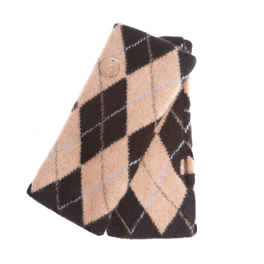 100% Luxury Cashmere Argyle Glove Black Camel