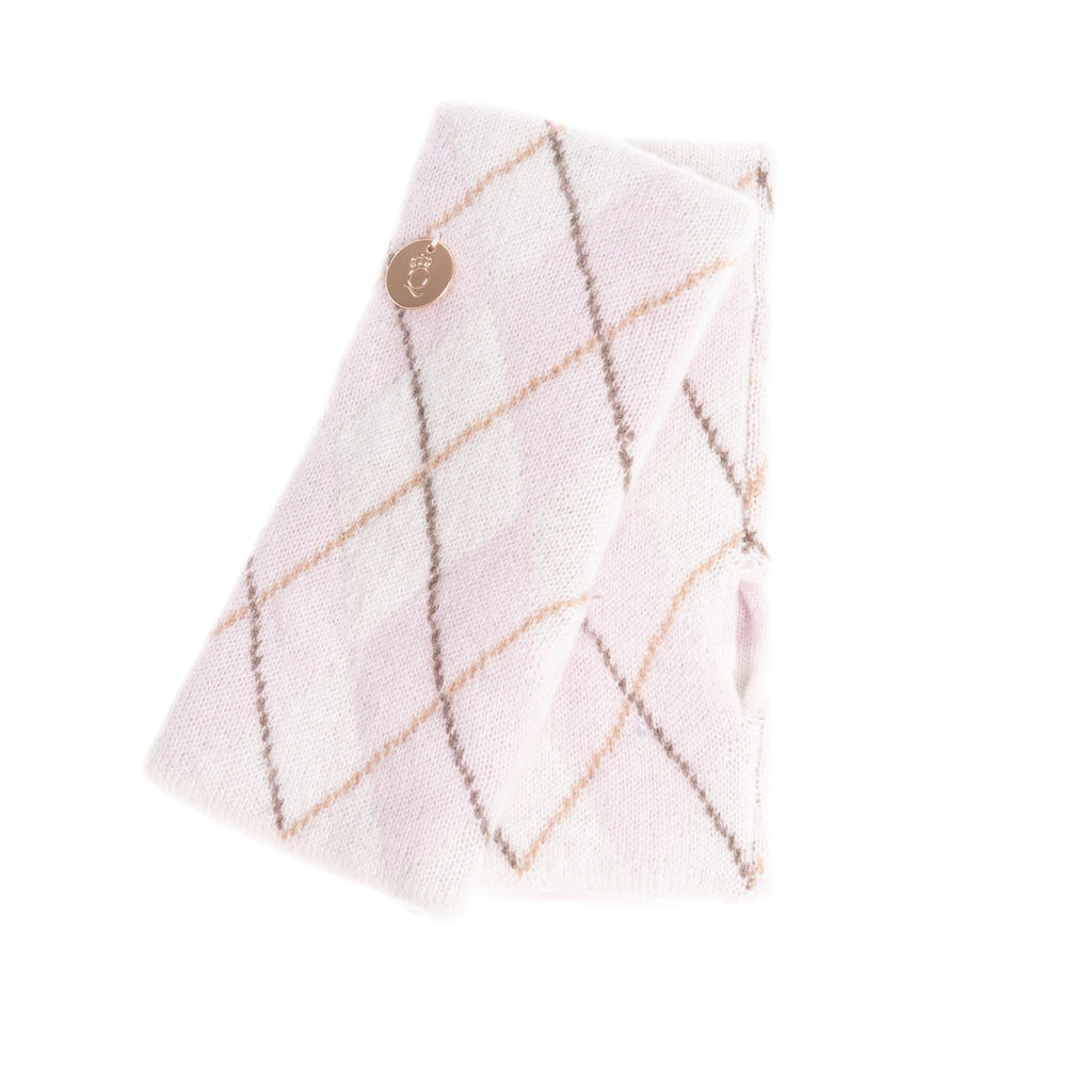 100% Luxury Cashmere Argyle Glove Pink White