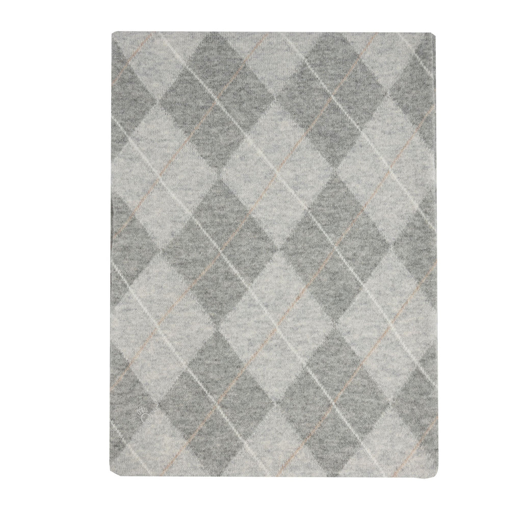 100% Luxury Cashmere Argyle Scarf Grey Grey