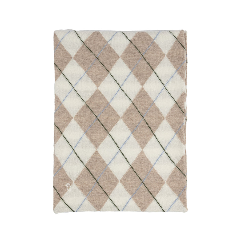 100% Luxury Cashmere Argyle Scarf Beige White