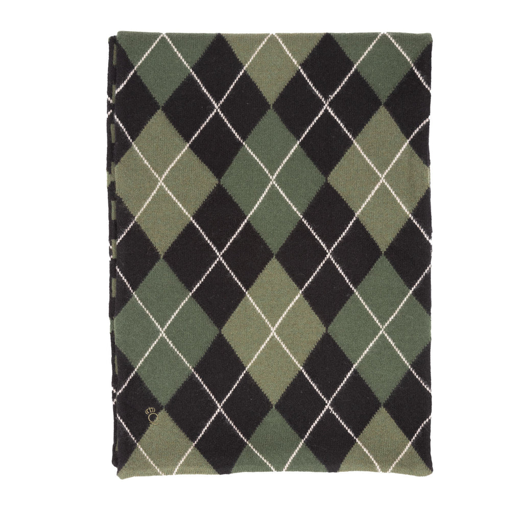 100% Luxury Cashmere Argyle Scarf Black Olive