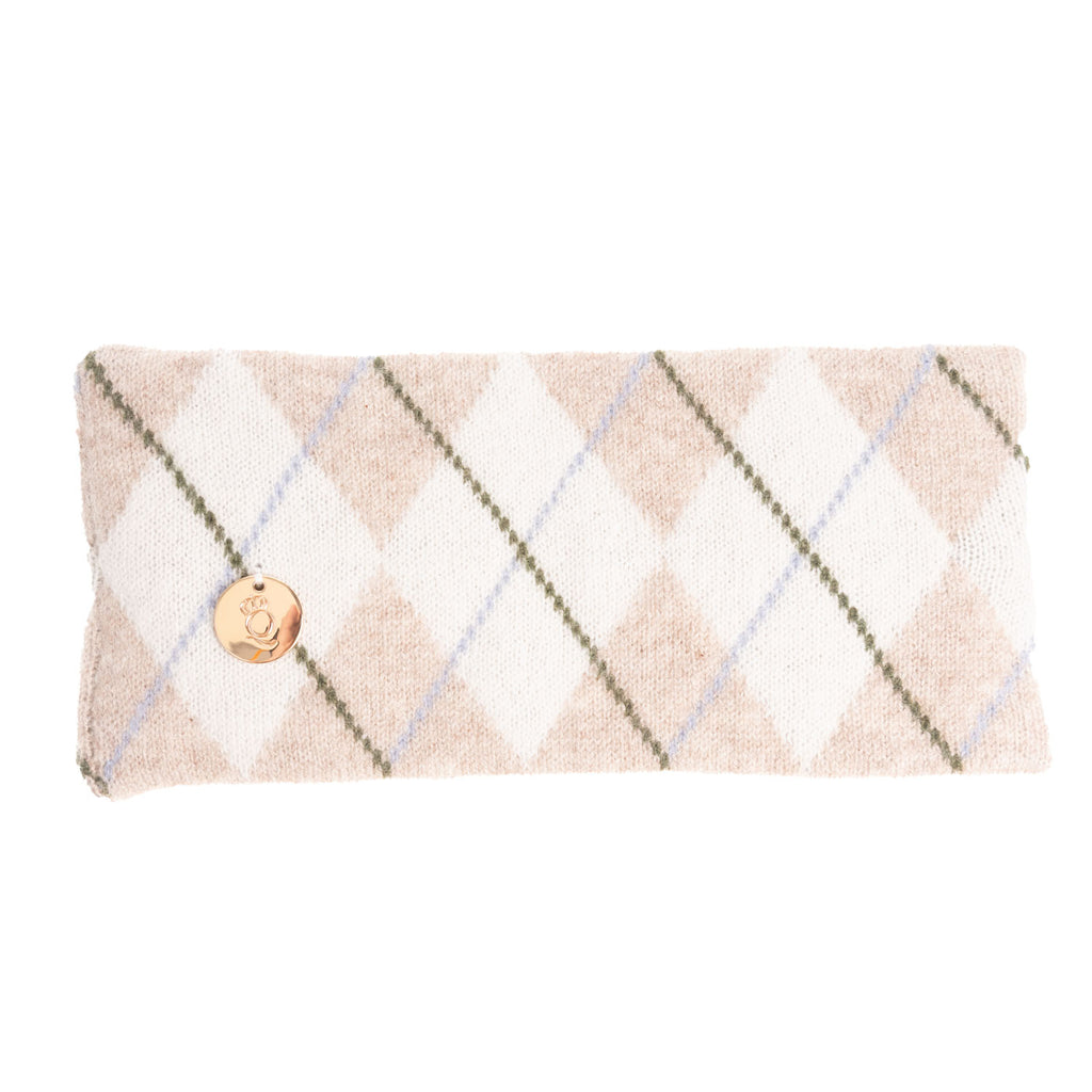 100% Luxury Cashmere Argyle Headband Beige White