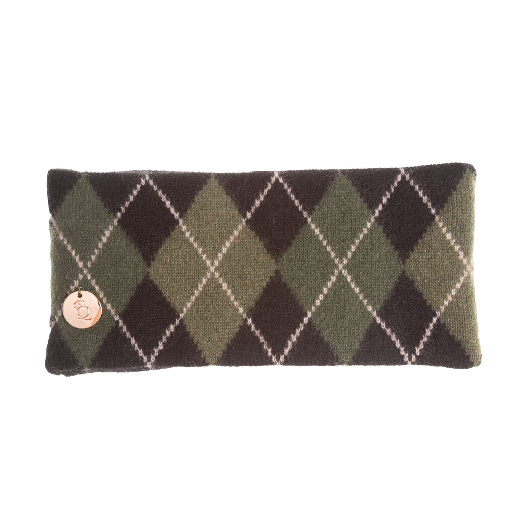 100% Luxury Cashmere Argyle Headband Black Olive