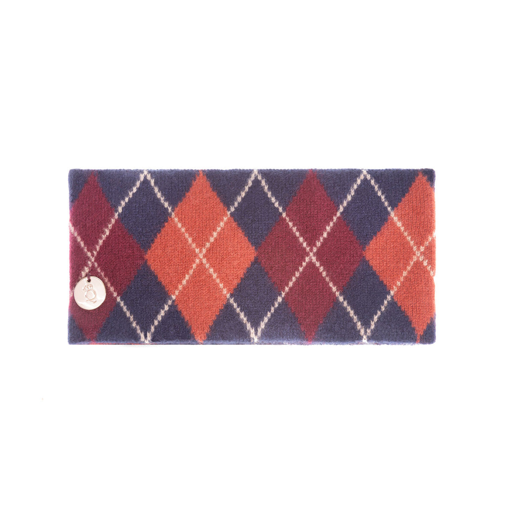 100% Luxury Cashmere Argyle Headband Navy Claret